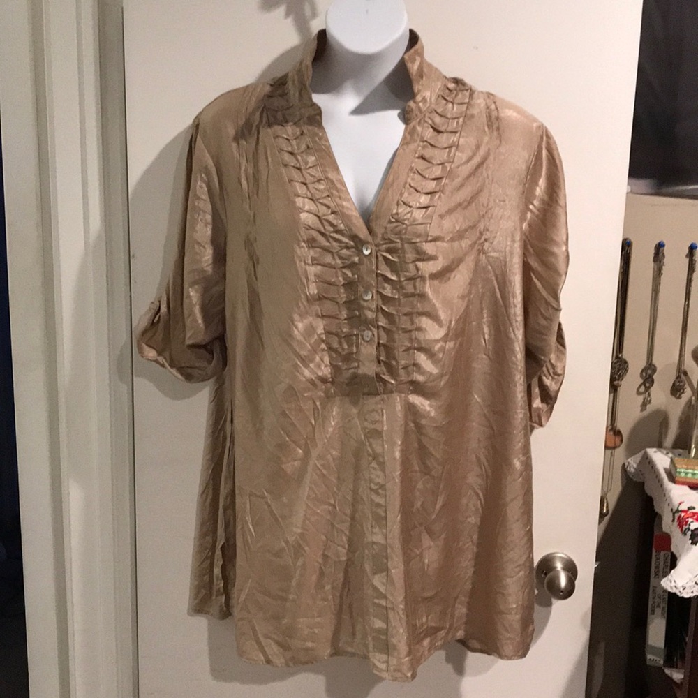 Long tan shiny blouse